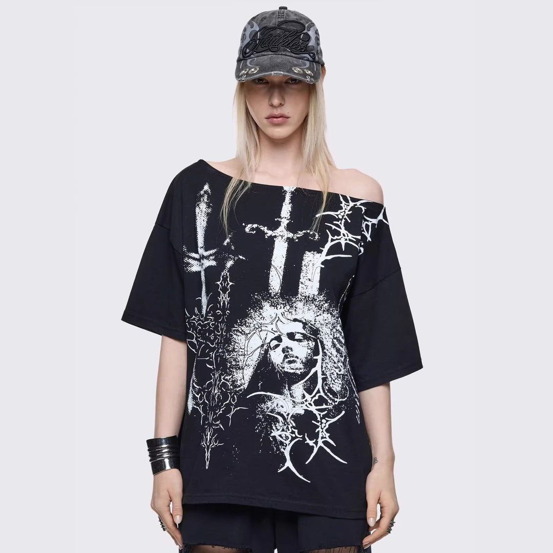 Damen Oversized T-Shirt mit kreativem Grafikdesign EB