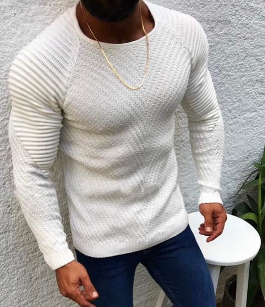 Herren nan strukturierter Slim-Fit Raglanpullover aus feinem Rippen- und Waffelstrick EB