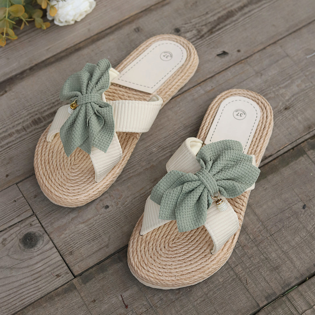 Damen Zehentrenner-Sandalen mit modischem Schleifen-Design und bequemer Innensohle EB