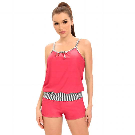 Damen Tankini-Set mit lässigem Oberteil und sportlichen Shorts EB