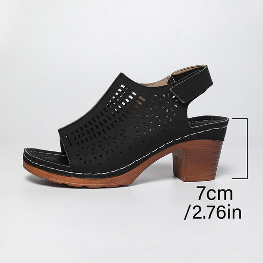 Damen Sandaletten mit durchbrochenem Design und komfortablem Blockabsatz EB