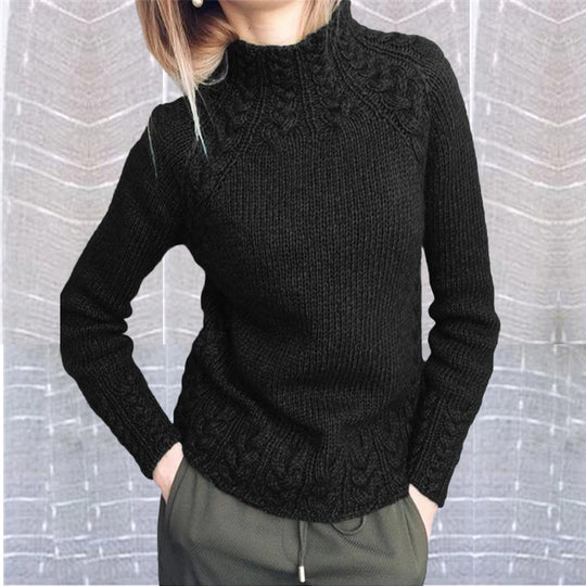 Damen nan grobgestrickter Zopfmuster-Pullover mit Stehkragen und tailliertem Schnitt EB