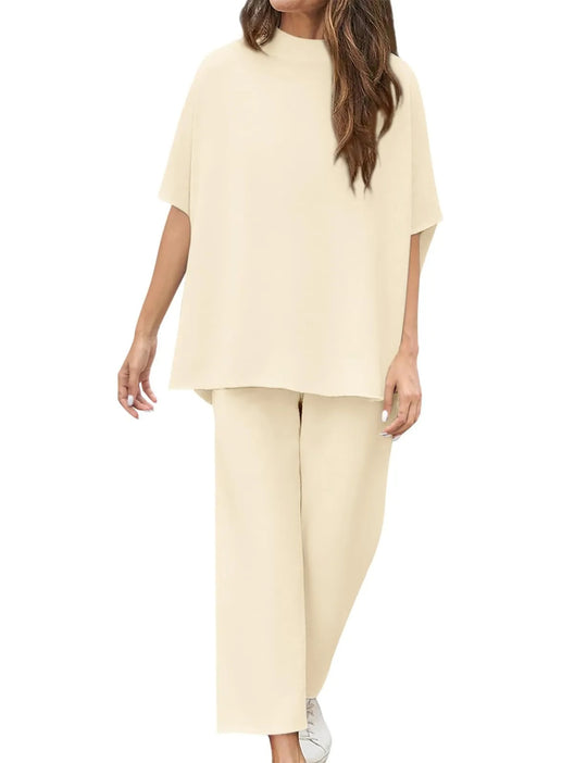 Damen lässiges Lounge-Set mit weit geschnittenem Oberteil und bequemen Hosen EB