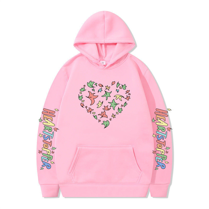 Damen Kapuzenpullover mit kreativem Herz- und Blattmotiv EB