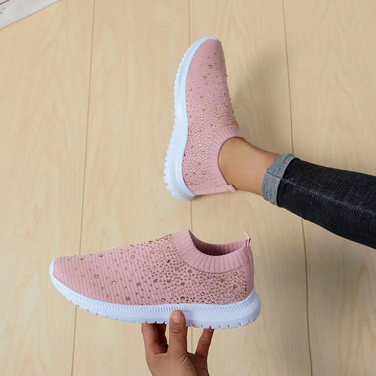 Damen Schnürlose Sneakers mit funkelnden Ziersteinen EB