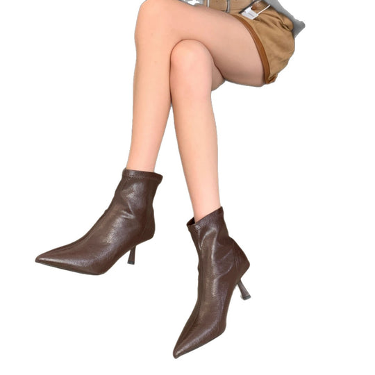 Damen Elegante Stiefeletten mit spitzem Absatz und luxuriösem Leder EB