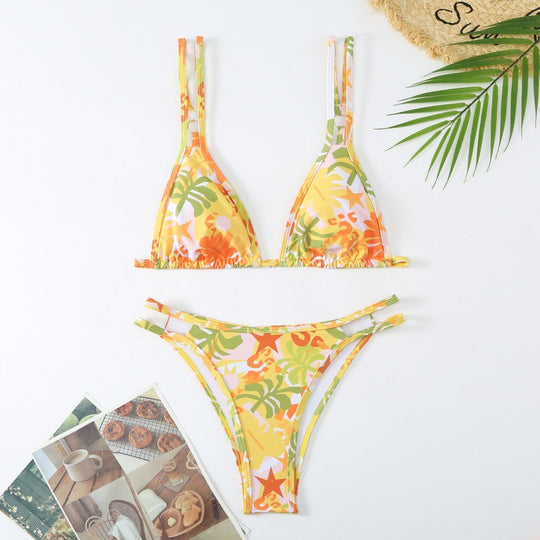 Damen Triangel-Bikini mit verspieltem Blumenmuster und raffinierten Schnürdetails EB