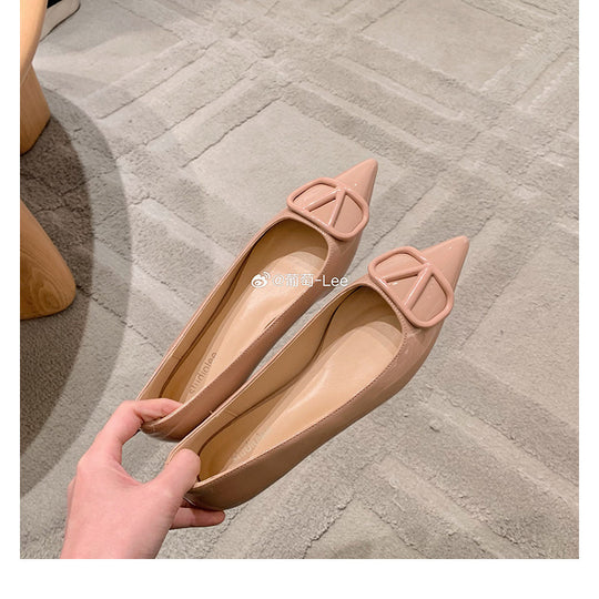 Damen elegante spitze Ballerinas mit hochglänzender Oberfläche EB