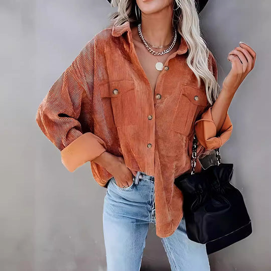 Damen Cordhemdjacke mit doppelter Brusttasche EB