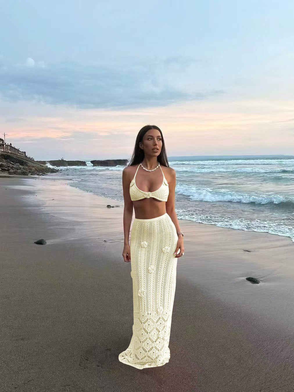 Damen Häkel-Strandkleid mit Kapuzenshirt EB
