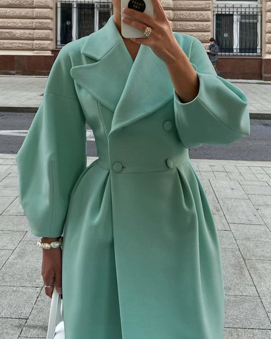 Damen Maxi-Wickelmantel mit seitlichem Schlitz und Ballonärmeln EB