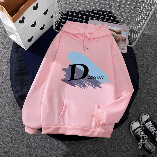 Unisex nan lässiger Kapuzenpullover mit großflächigem Pinsel-Logo, Kängurutasche und verstellbarer Kapuze EB