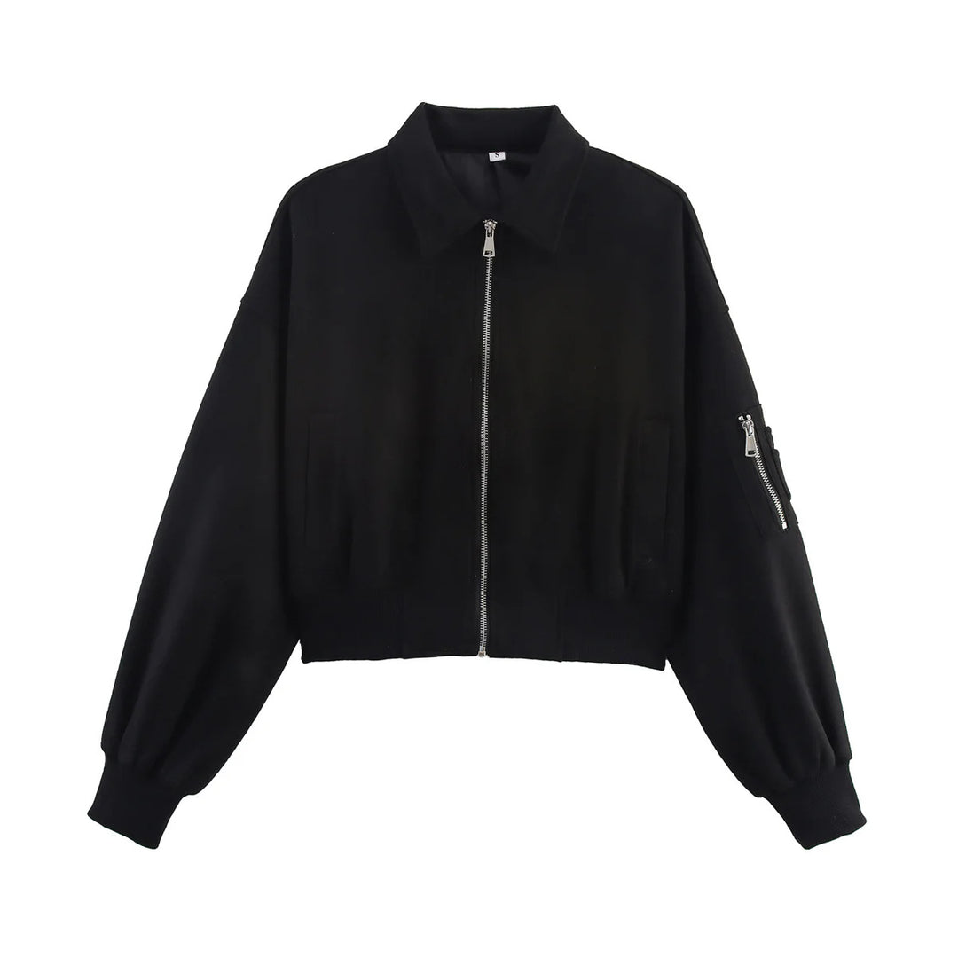Damen cropped Kunstlederjacke mit praktischen Taschen EB
