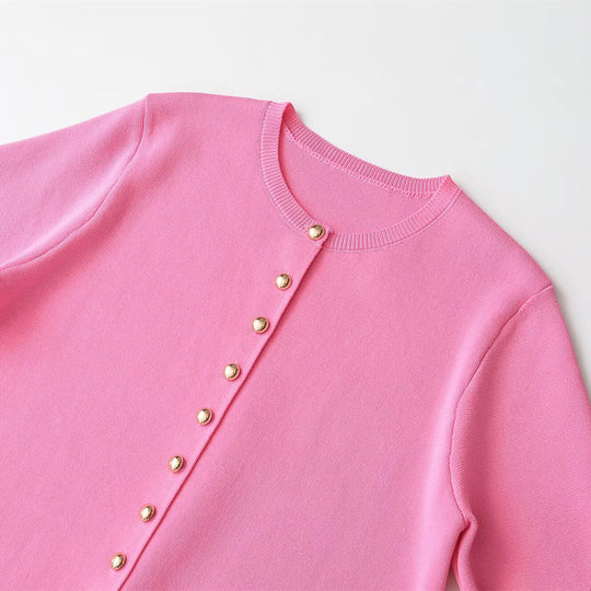 Damen nan Feinstrick-Cardigan mit kurzen Ärmeln und Zierknopfleiste EB