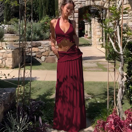 Damen Maxikleid mit verspieltem Cut-Out und Rüschendetails EB