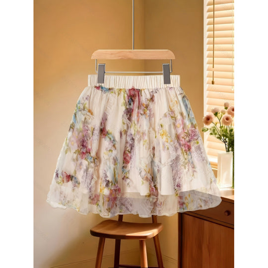 Damen Sommerrock mit floralen Applikationen und zartem Spitzenrand EB