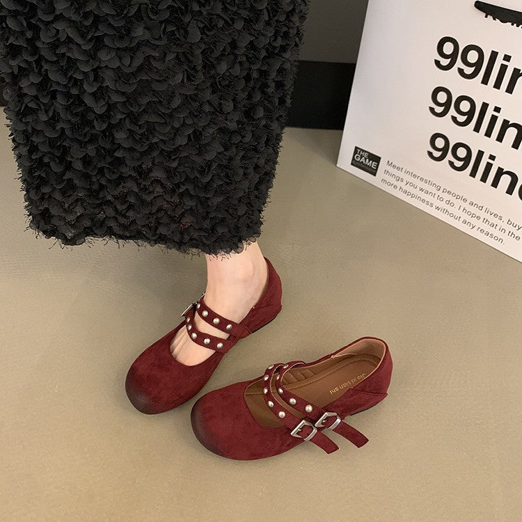 Damen Vintage Buckle Ballerinas mit dekorativen Riemen EB