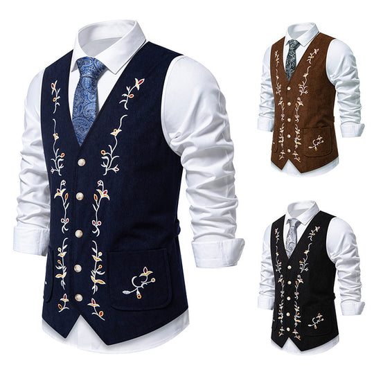 Herren elegante Weste mit floralem Stickdesign EB