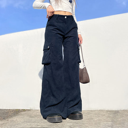Damen Weite Cord-Cargo-Hose mit praktischen Taschen und lässigem Schnitt EB