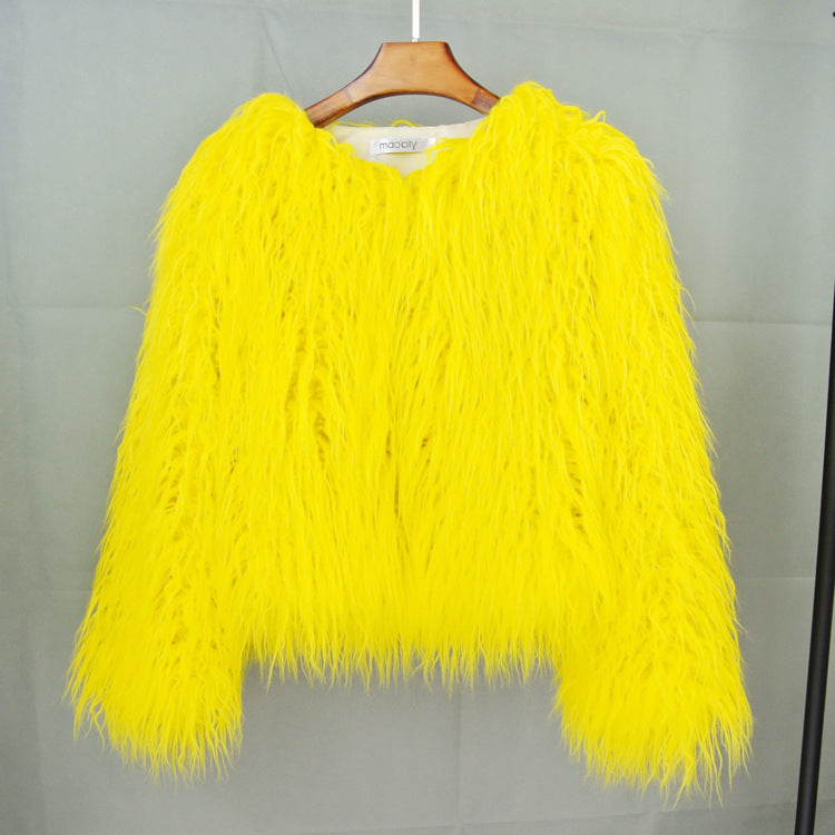 Damen Flauschige Kunstfelljacke mit lockerer Passform und voluminösem Design EB
