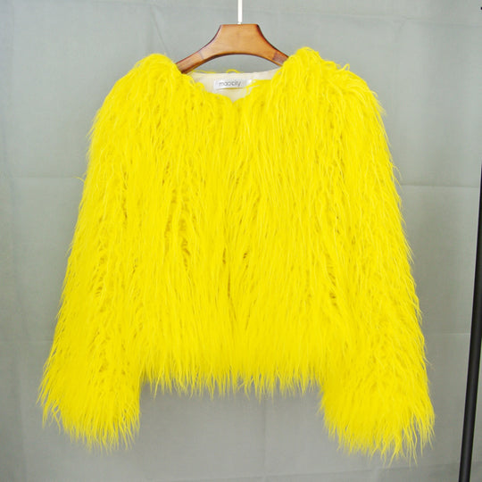 Damen Flauschige Kunstfelljacke mit lockerer Passform und voluminösem Design EB