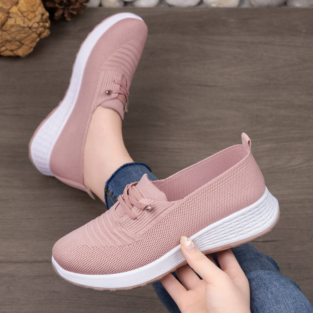 Damen nan leichter gestrickter Slip-On Freizeitschuh mit elastischem Einstieg, dekorativer Zier-Schnürung und dämpfender Leichtprofilsohle EB