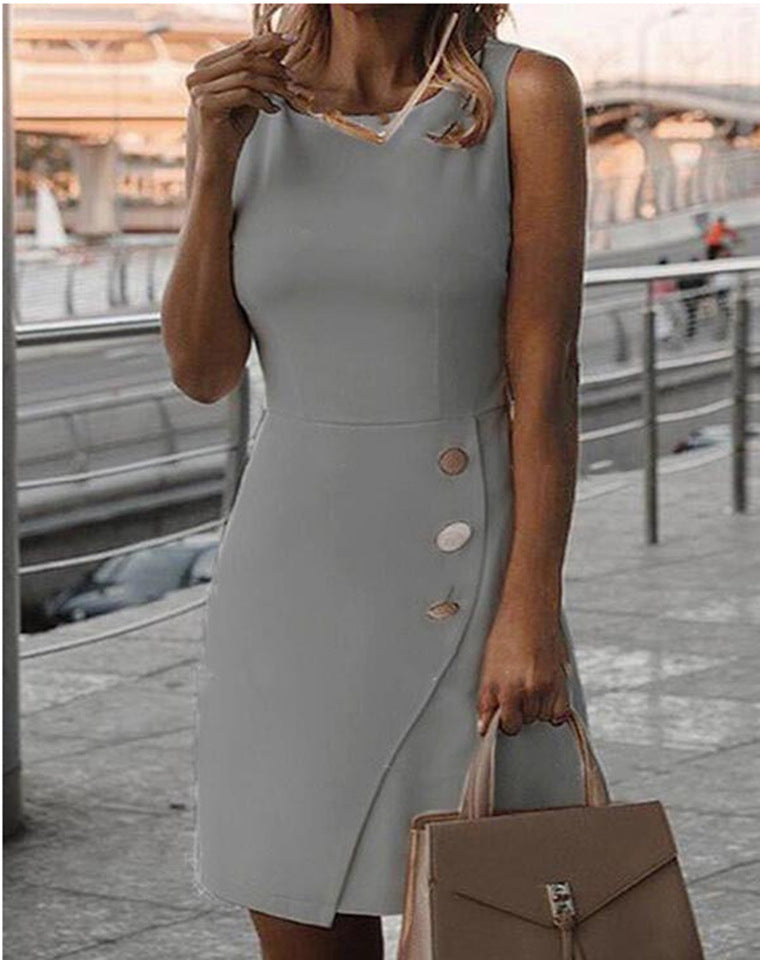 Damen Elegantes Etui-Kleid mit Knopfdetail EB