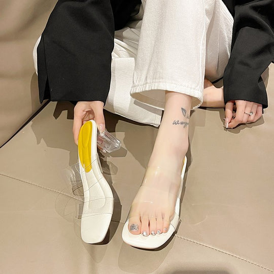 Damen transparente Mules mit klarem Absatz EB