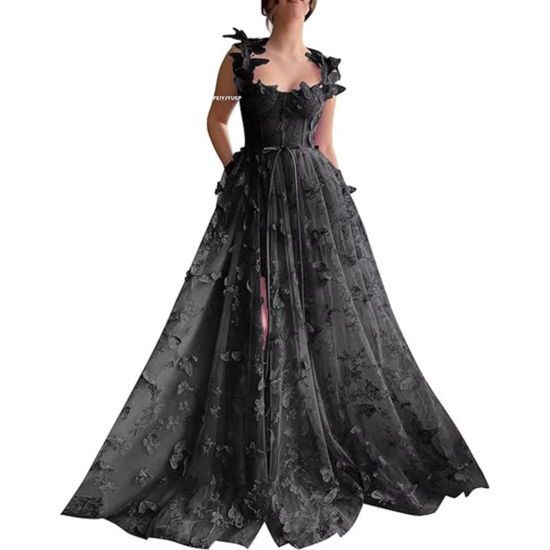 Damen Elegantes Maxikleid mit floralem Spitzenbesatz und transparenter Hülle EB