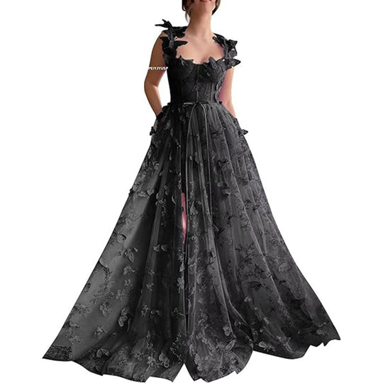 Damen Elegantes Maxikleid mit floralem Spitzenbesatz und transparenter Hülle EB