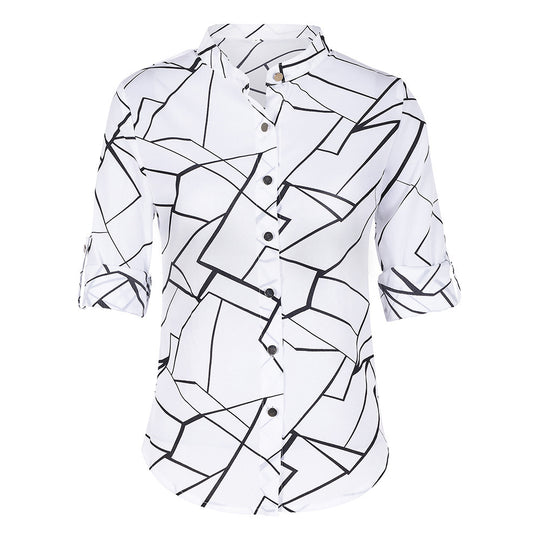 Damen modische Bluse mit grafischem Muster und halblangen Ärmeln EB