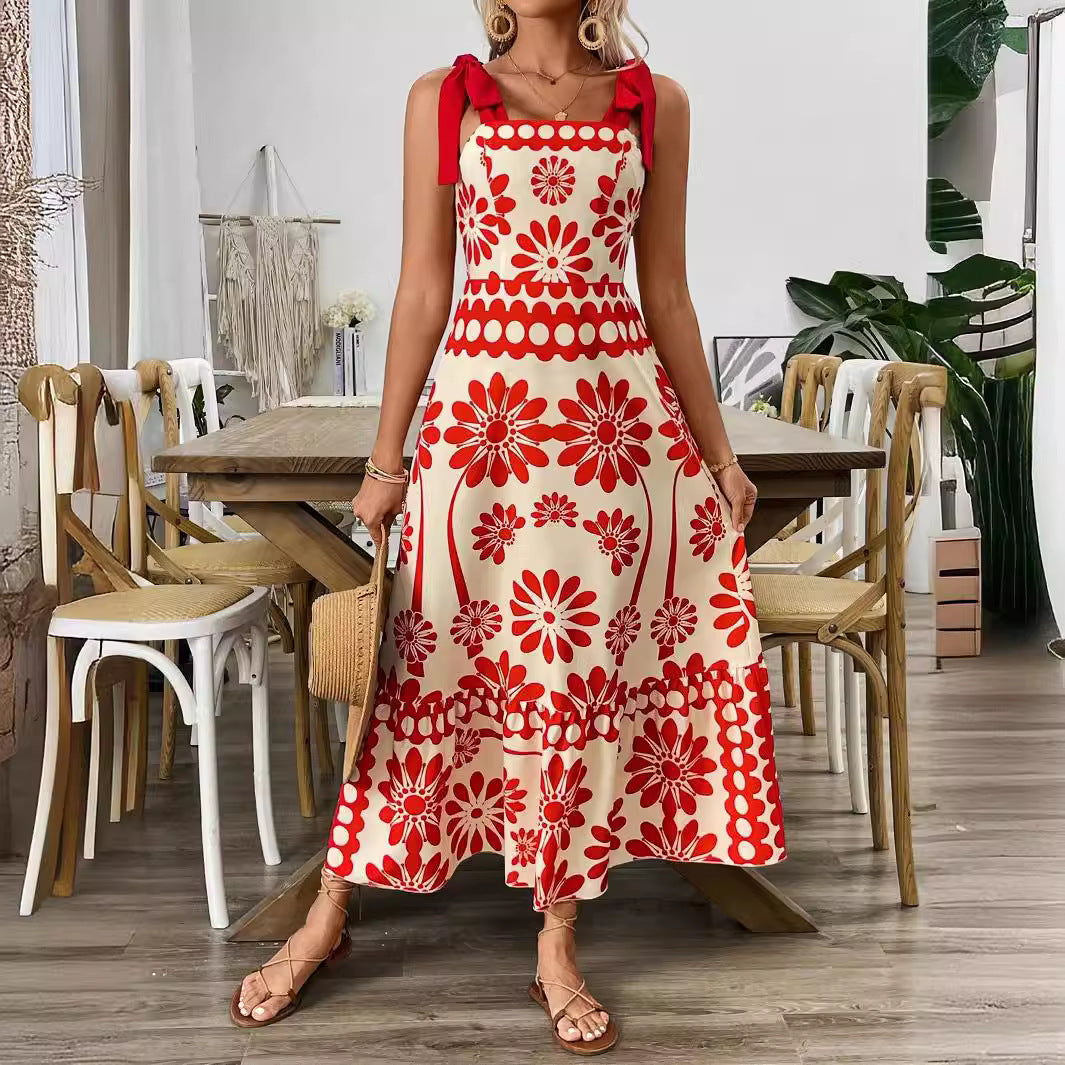 Damen Elegantes Maxikleid mit Blumenmuster und charmanten Trägern EB