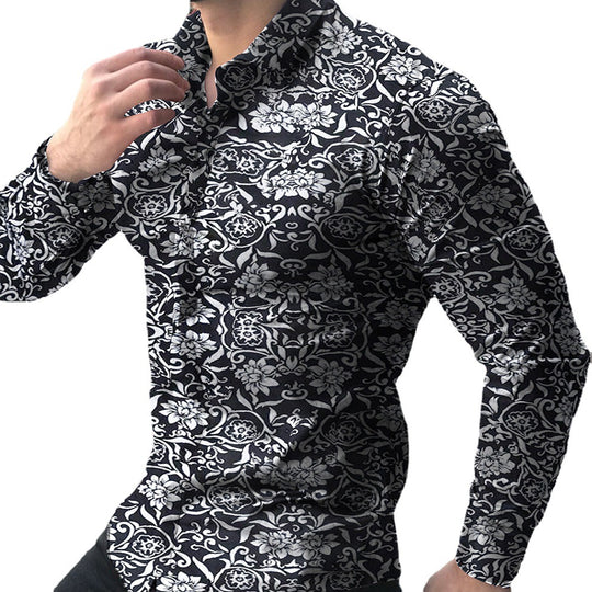 Herren nan figurbetontes Langarmhemd mit feinem Ornamentmuster und stretch Baumwollmischung EB