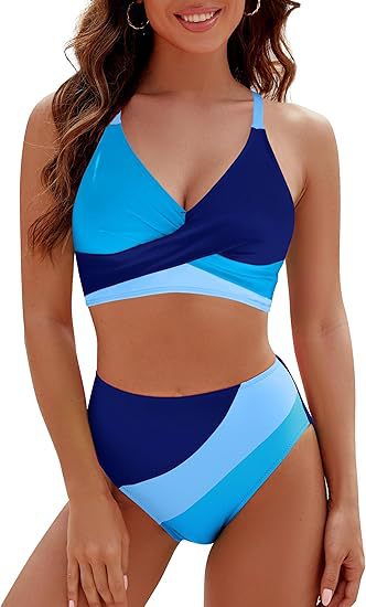 Damen Hoch tailliertes Bikini-Set mit modischem Wickeloberteil EB
