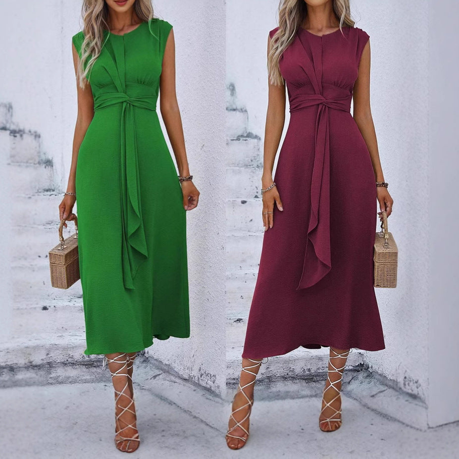 Damen Midikleid mit schlichter Eleganz und Taillengürtel EB
