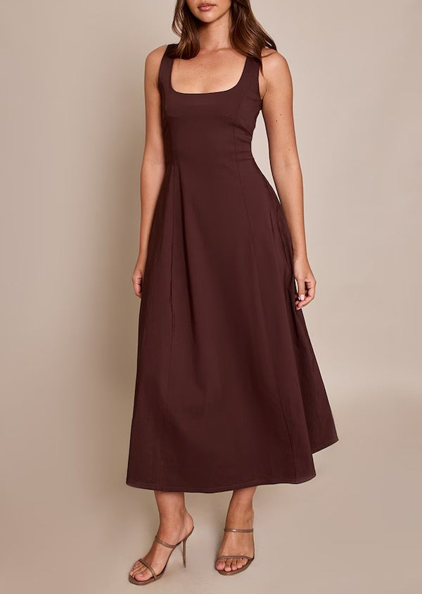 Damen Midikleid mit quadratischem Ausschnitt und weitem Rock EB