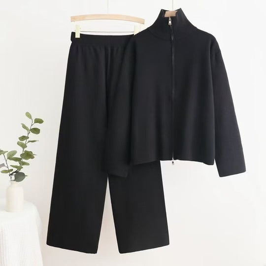 Damen gemütliches Strick-Loungewear-Set mit hohem Kragen EB