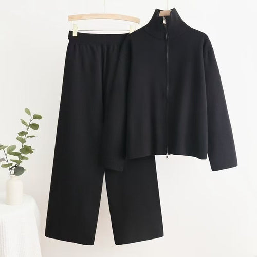 Damen gemütliches Strick-Loungewear-Set mit hohem Kragen EB