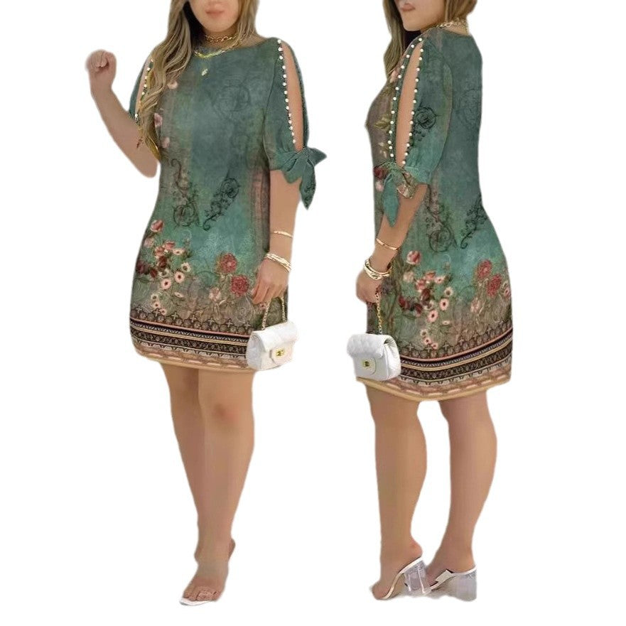 Damen Romantisches Minikleid mit transparenten Ärmeln und verspieltem Blumenmuster EB