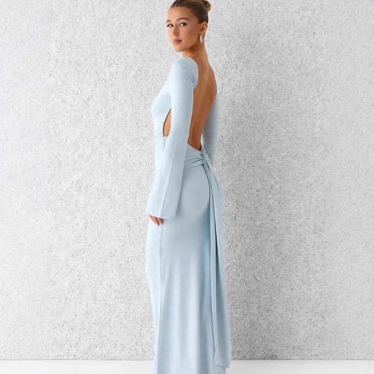 Damen Elegantes Maxikleid mit langem Arm und schwingendem Rock EB