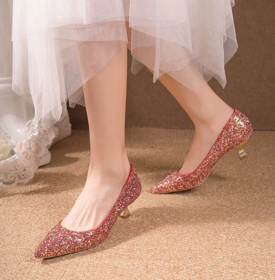 Damen elegante glitzernde Pumps mit spitz zulaufender Form EB