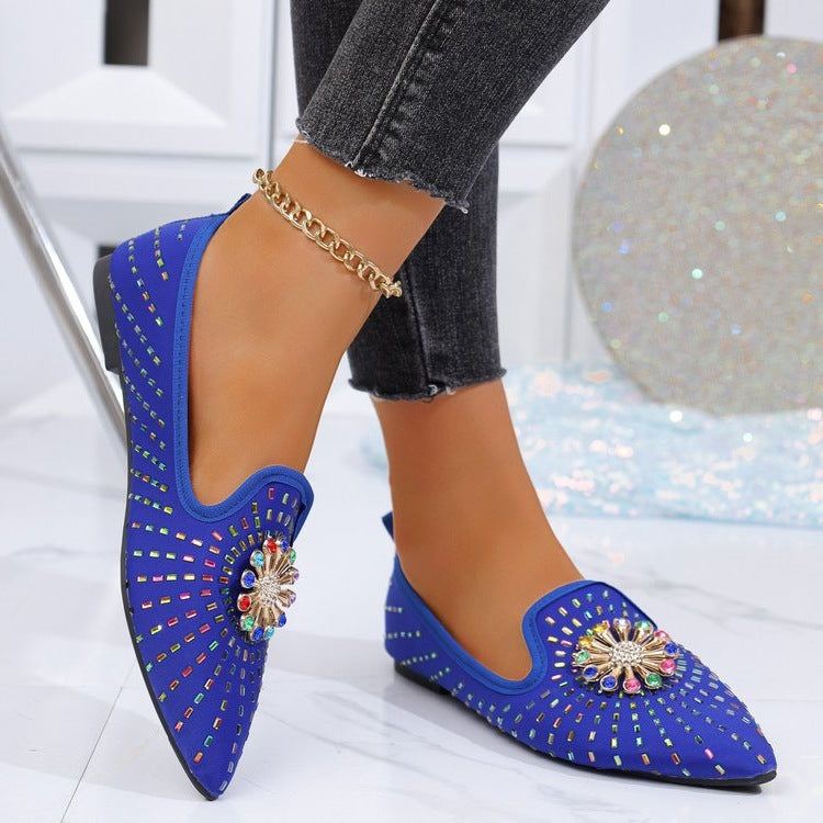 Damen elegante Ballerinas mit funkelndem Blumenapplikation EB