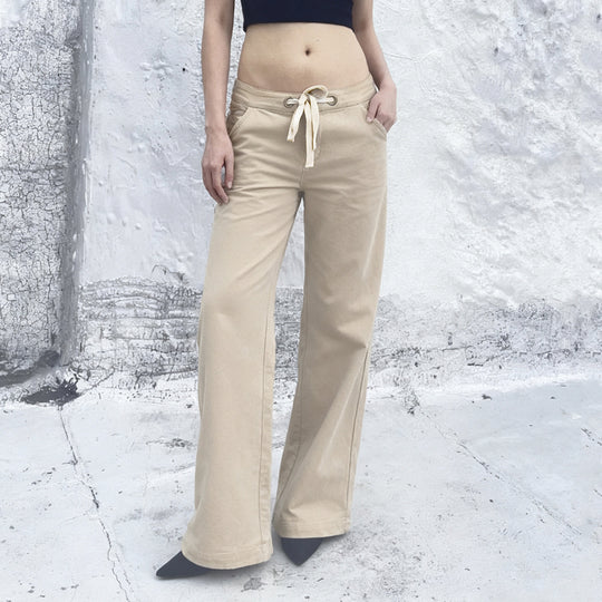 Damen Weite Baumwollhose mit verstellbarem Bund und praktischen Taschen EB