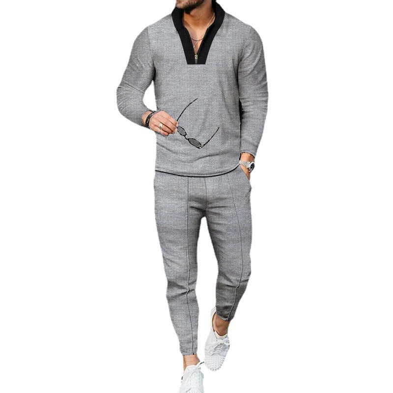 Herren sportliches Freizeit-Jogginganzug mit Hochkragen und eleganter Struktur EB