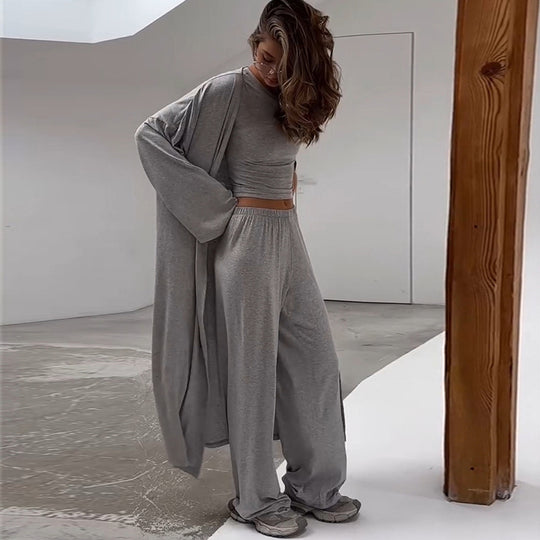 Damen gemütliches Loungewear-Set mit weitem Cardigan und Cropped Top EB