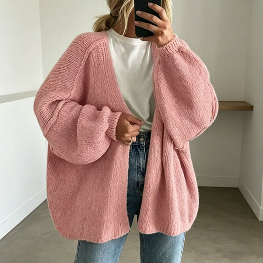 Damen Oversized Grobstrick-Cardigan mit weitem Ärmel EB