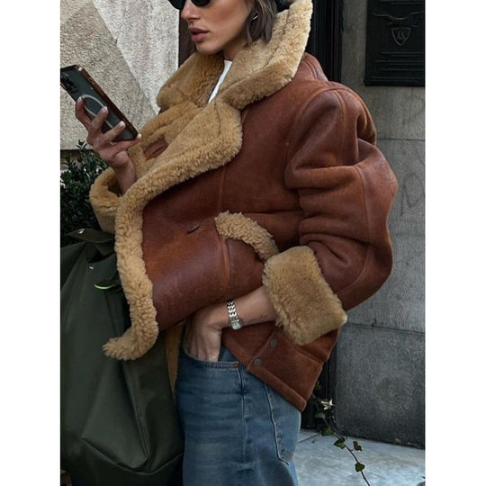 Damen Kunstfell jacke mit lässigem Oversized-Schnitt EB