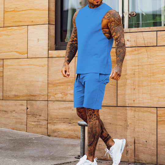 Herren sportliches Tanktop und Shorts-Set mit elastischem Bund EB