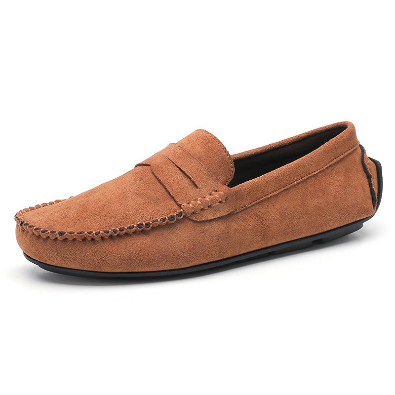 Herren elegante Veloursleder-Mokassin Fahrerhalbschuhe mit handgenähter Vordernaht und flexibler Gummiprofilsohle EB