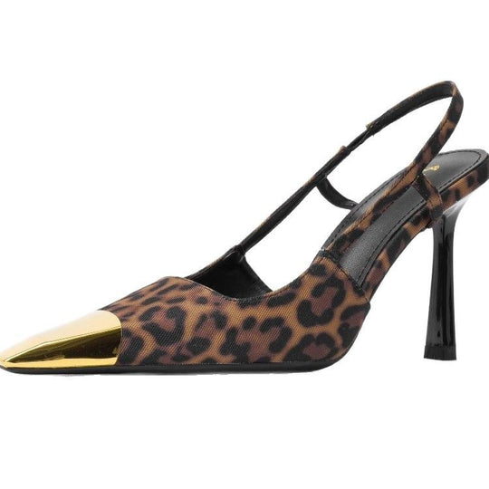 Damen Slingback-Pumps mit markantem Leopardenmuster und goldenem Zehenbereich EB